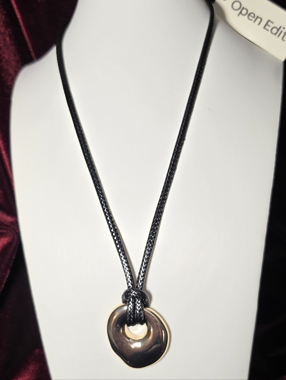 Open Edit Black Cord Necklace with Gold Disc Pendant